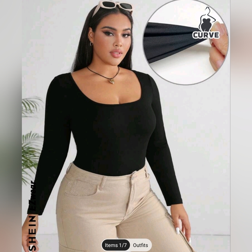Shein‎ Curve 3XL long sleeve bodysuit wide scooped neck
